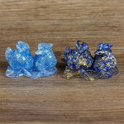 Resin Mandarin Duck Display Decoration, with Gold Foil & Gemstone Chips inside Statues for Home Office Decorations