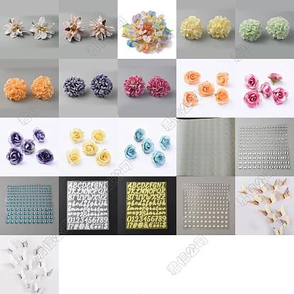 Accesorios de decoración para bodas, fiestas y hogar, hechos a mano, Incluye tela y flores artificiales de plástico., pegatinas de letras y pegatinas de pared de espejo de papel de mariposa