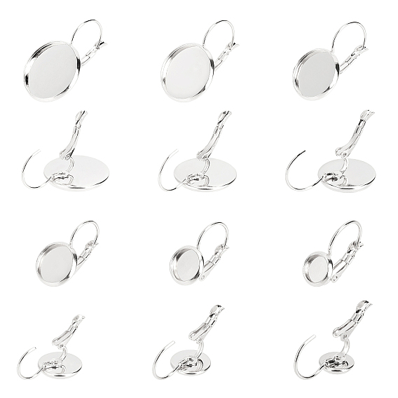 24Pcs 6 Style Flat Round 304 Stainless Steel Leverback Earring Settings