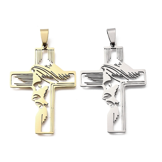 Easter 201 Stainless Steel Pendants, Cross with Jesus Face Charms