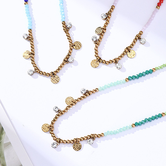 Бохо 304 подвеска из нержавеющей стали с кристаллами, стразами и кисточкой из стеклянных бусин для женщин, золотые