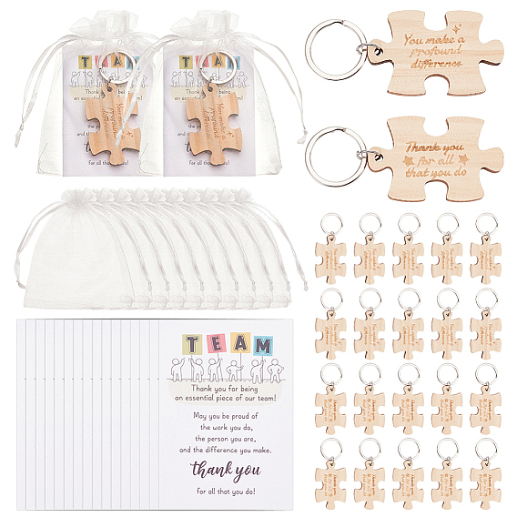 Wood Keychains, with Iron Rings and Organza Bags and Paper Card