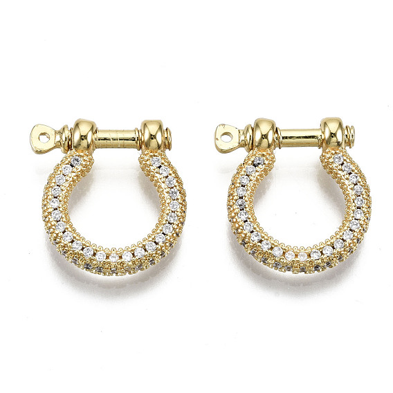 Brass Micro Pave Clear Cubic Zirconia D-Ring Anchor Shackle Clasps, for Bracelets Making, Nickel Free