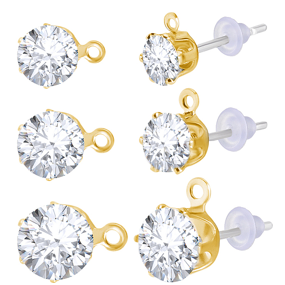 30 шт. фурнитура для сережек-гвоздиков из прозрачного кубического циркония, с 925 штифтами из стерлингового серебра и 30пластиковыми ушными гайками