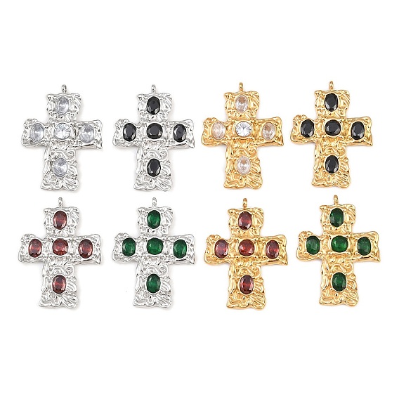 304 микро нержавеющей стали прокладывать Цирконом подвески, крест прелести, золотой / нержавеющая сталь цвета