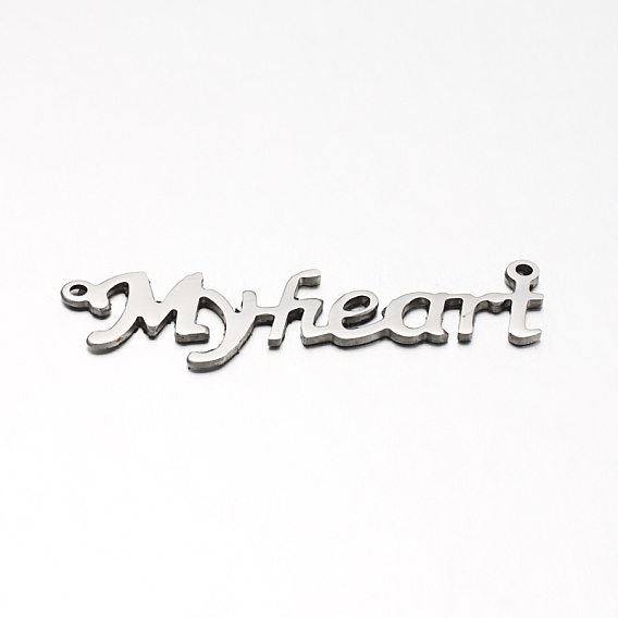 304 подвески из нержавеющей стали, слово myheart, 11x39.5x1 мм, отверстие : 1 мм