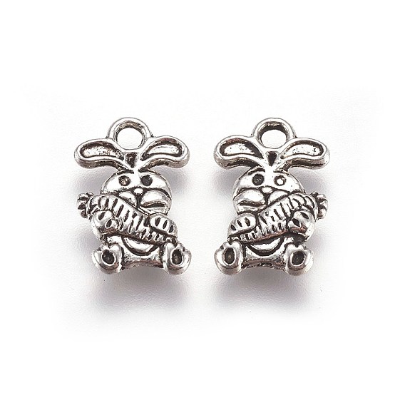 Тибетский стиль кролика сплав очаровывает, зайчик с морковными подвесками, без кадмия и без свинца, 14.5x10x2.5 мм, Отверстие : 2 мм , около 1175 шт / 1000 г