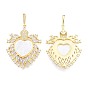 Brass Micro Pave Clear Cubic Zirconia Big Pendants, with Shell, Nickel Free, Real 18K Gold Plated, Tortoise with Heart & Saint