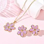 304 Stainless Steel Enamel Flower Stud Earrings & Pendant Necklaces Sets for Women, Golden