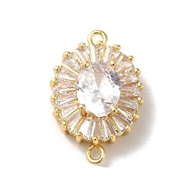 Brass Pave Clear Glass Rhinestone Connector Charms, Oval