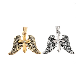 Titanium Steel Pendants, with Rhinestones, Archangel Wings with Cross Charm