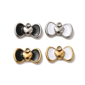 304 Stainless Steel Enamel Charms, Bowknot with Heart Charm