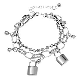 Fashionable Hip Hop Stainless Steel Love Lock Pendant Double-layered Charm Bracelet