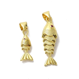 Brass Micro Pave Cubic Zirconia Pendants, Lead Free & Cadmium Free, Long-Lasting Plated, Fish