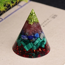 Orgonite Pyramid Resin Energy Generators, Reiki Natural Gemstone Chips Inside for Home Office Desk Decoration, Cone