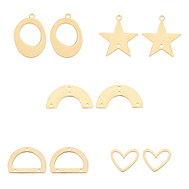 10Pcs 5 Styles 201 Stainless Steel Chandelier Components Links, Laser Cut, Mixed Shapes