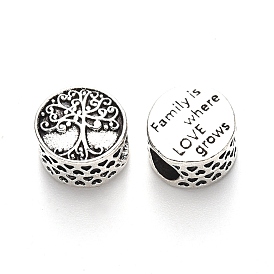 Тибетский стиль сплава настройки эмали европейский шарик, бусины с большим отверстием, без свинца, плоский круг со словом семья - это место, где растет любовь