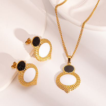 Элегантные 304 овальные серьги-гвоздики и ожерелья с подвесками из белой нержавеющей стали для женщин