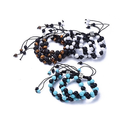 Pulseras de cuentas trenzadas de piedra natural y sintética, Con cuentas europeas de aleación de estilo tibetano e hilo de nylon., pulseras del amante