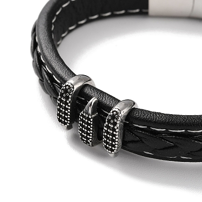 Men's Braided Black PU Leather Cord Bracelets, Dragon's Claw 304 Stainless Steel Link Bracelets with Magnetic Clasps