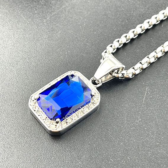 Элегантный панк-хип-хоп 304 ожерелья с подвесками из нержавеющей стали со стразами, прямоугольные