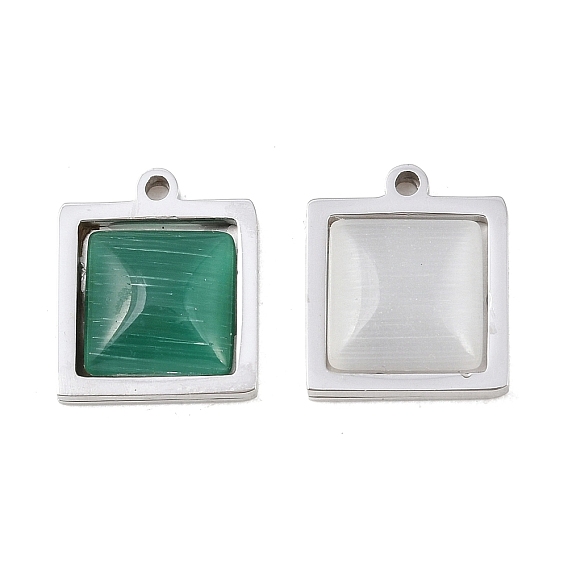 303 Подвески «кошачий глаз» из нержавеющей стали с инкрустацией, квадратный шарм