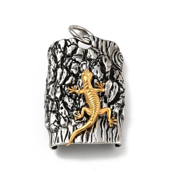304 Stainless Steel Big Pendants, Rectangle with Gecko