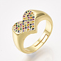 Adjustable Brass Micro Pave Cubic Zirconia Finger Rings, Heart