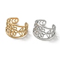 304 Stainless Steel Cuff Open Ring Setting, with Loop, Hollow Flower & Leaf, Ion Plating(IP)