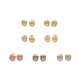 Cubic Zirconia Bear Stud Earrings, Real 18K Gold Plated Brass Jewelry for Women
