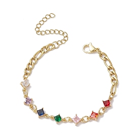 Pulseras de eslabones de cristal transparente en forma de rombo, 304 Joyas de cadenas figaro de acero inoxidable para mujeres