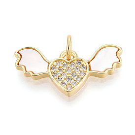 Латунные микропаве прозрачные подвески с фианитом, без кадмия и без свинца, с оболочкой, Сердце и крыло, с целью перехода в кольце
