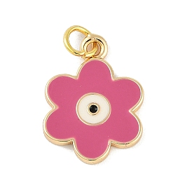 Brass Enamel Pendants, with Jump Ring, Real 18K Gold Plated, Flower Charm