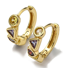 Rack Plating Brass Triangle Hoop Earrings with Cubic Zirconia, Lead Free & Cadmium Free