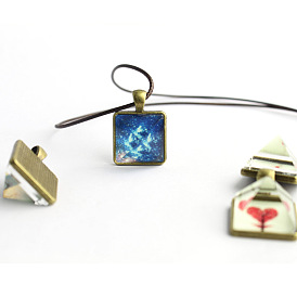 Luminous Glow in the Dark Alloy Square Pendant Necklace with Leather Cords
