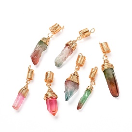 Pendentifs en perles de quartz teints naturels, perles de dreadlocks, avec du vrai fil de cuivre écologique plaqué or 18k, nuggets