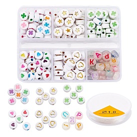 DIY Jewelry Making Kits, Including Flat Round Opaque & Luminous & Plating Acrylic Beads and Crystal Thread