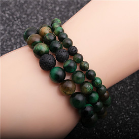 Volcanic Green and Tiger Eye Stone Bracelet - Customizable Handmade European Style Beaded Wristband