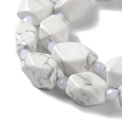 Natural Howlite Beads Strands, with Seed Beads, Faceted, Rhombus