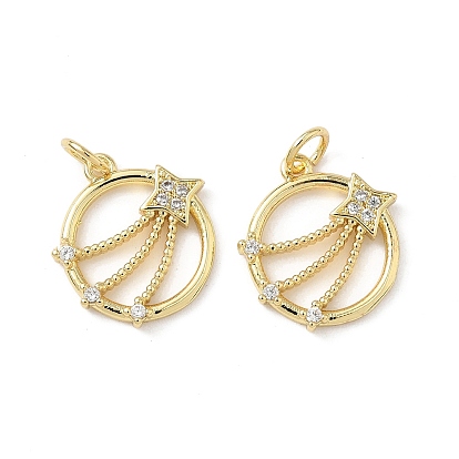 Латунные микро проложить кубического циркония подвески, без кадмия и без свинца, плоские круглые со звездой, с целью перехода в кольце