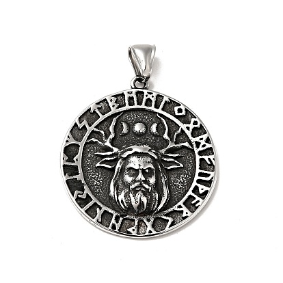 304 подвески для ручной полировки из нержавеющей стали, плоские круглые с руническими шармами