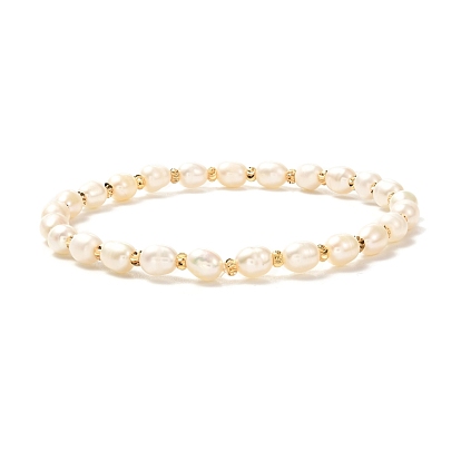 Natural Pearl Beads Stretch Bracelet for Girl Women Gift, Golden