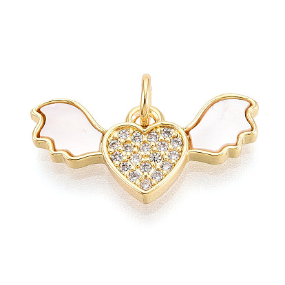 Латунные микропаве прозрачные подвески с фианитом, без кадмия и без свинца, с оболочкой, Сердце и крыло, с целью перехода в кольце