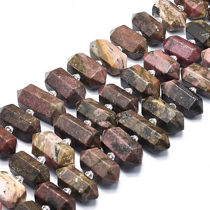 Rhodonite naturelles brins de perles, facette, pointu/puce à double terminaison