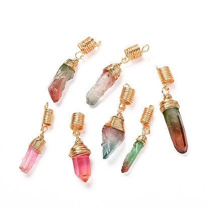 Pendentifs en perles de quartz teints naturels, perles de dreadlocks, avec du vrai fil de cuivre écologique plaqué or 18k, nuggets
