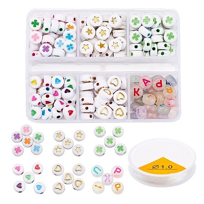 DIY-Schmuck machen Kits, einschließlich flacher runder opaker & leuchtender & plattierter Acrylperlen und Kristallfaden
