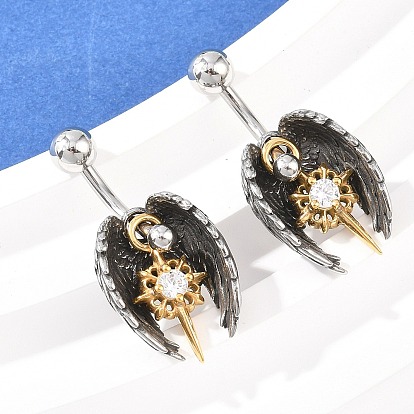 316 Кольца для живота в форме изогнутой штанги из нержавеющей стали с прозрачным кубическим цирконием, крыло с цветком