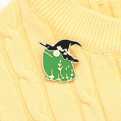 Witch Hat Frog Brooch - Cartoon Animal Pin for Halloween Costume Accessories