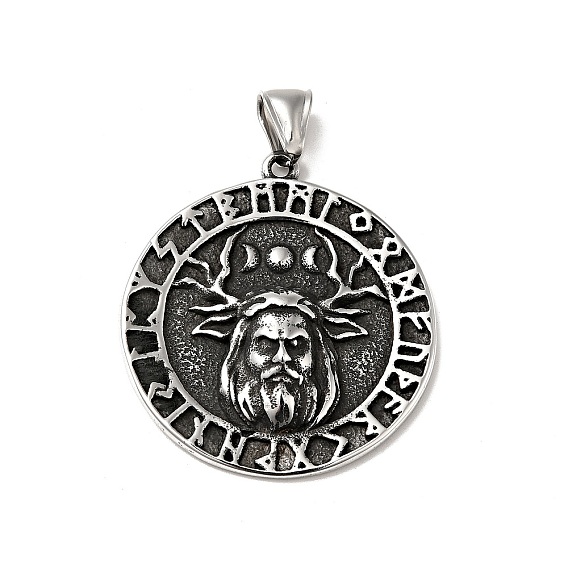 304 подвески для ручной полировки из нержавеющей стали, плоские круглые с руническими шармами