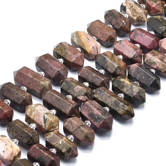 Rhodonite naturelles brins de perles, facette, pointu/puce à double terminaison
